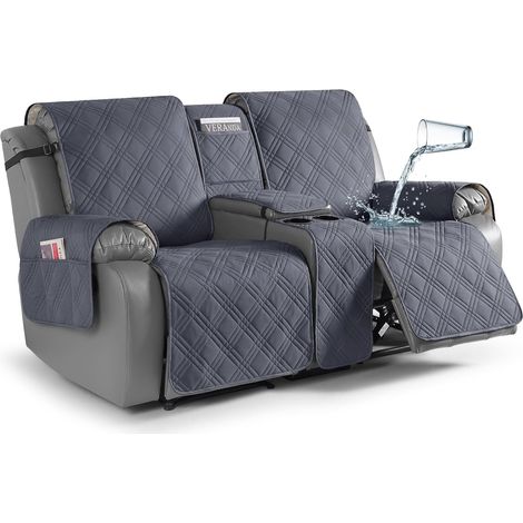 Waterproof Loveseat Cover with Console, Non-Slip Loveseat Cover with Console and Pocket, Separate Sleeping Sofa Cover, Furniture Protector, 2-Seater, Dark Grey (1/5)