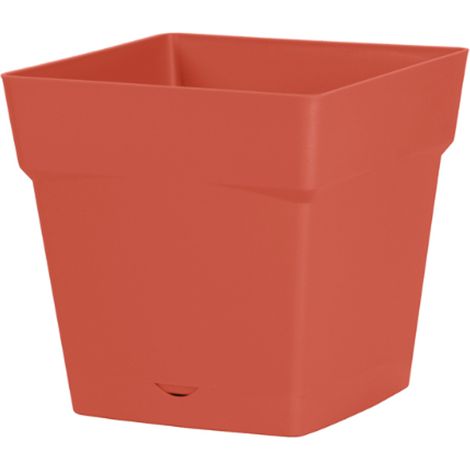 Pot de fleur Toscane avec soucoupe 24,8 x 24,8 x 24 cm carré - 10 litres - Orange Terre Battue - EDA