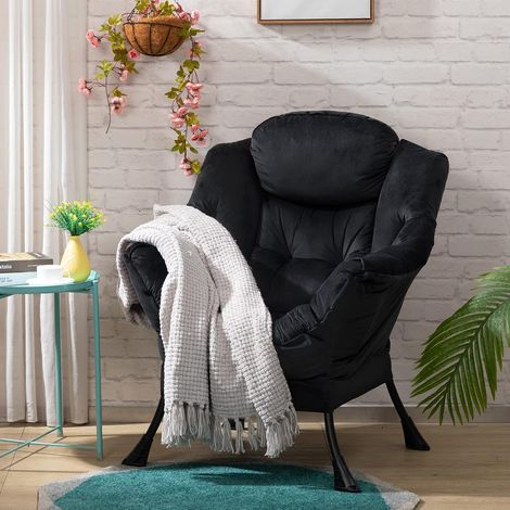 Chaise lente, chaise relaxante avec cadre métallique et poche sur le côté. Des chaises confortables et élégantes pour la chambre à coucher, le salon ou le balcon. (1/5)