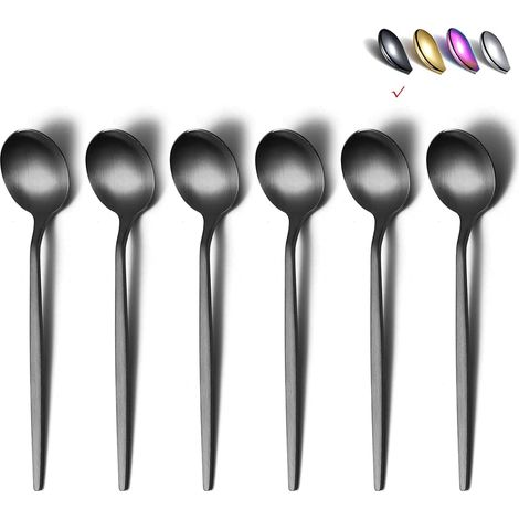 Cuillères à Café Noir Mat, 6 Pcs de 6,6 Pouces en Acier Inoxydable pour Maison, Cuisine ou Restaurant (1/5)