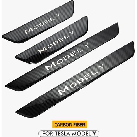 Seuil de porte décoratif en fibre de carbone pour Tesla Model Y 2023 protection de pédales accessoires auto motif carbone (1/3)