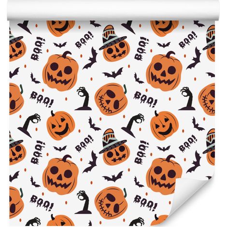 Papier peint Halloween blanc et orange pour salon et chambre 50x1000 cm (1/5)