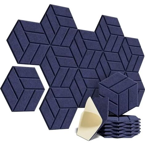 Panneaux acoustiques hexagonaux pour studios, bureaux et salles de jeux, lot de 12, bleu (30 x 26 x 0,9 cm) (1/5)