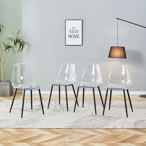 DESMIU Chaise de salle à manger Lot de 4 avec pieds en métal noir, en plastique noir transparent (1/5)