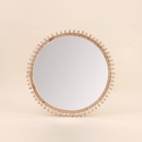 Miroir rond contour détails bois 45cm