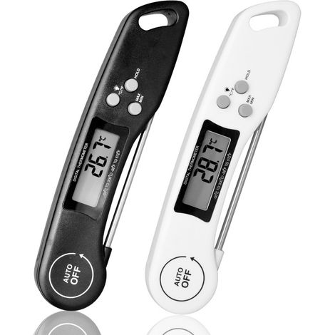 Termometro da cucina monoblocco, lettura in 3 secondi, termometro per carne con display LCD retroilluminato, sonda pieghevole per cucinare, carne, grigliare, bistecche, olio, latte e vino (bianco) - 1 (1/4)