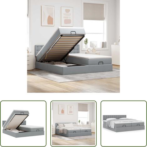 Matratze - Ottoman-Bett mit Matratzen Hellgrau 160x200 cm Stoff (1/5)
