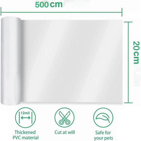 Ruban adhésif anti-griffures pour chats et chiens - transparent et sans résidus - film protecteur pour meubles et canapés 20 cm x 5 m x 0,3 mm (1/5)