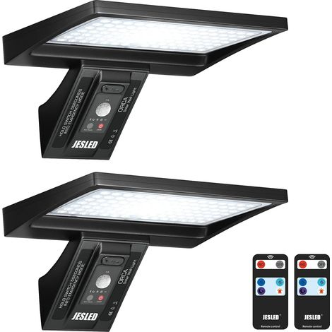 Lampe Solaire Exterieur 5200mAh, 104LED Eclairage Exterieur Solaire avec Télécommande, Blanc lumière du jour 6000K Lumiere Solaire Exterieur, 4 Modes Projecteur pour Jardin, Cour, 2 Paquet (1/5)