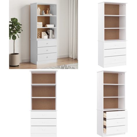 Bücherregal mit Schubladen ALTA Weiß 60x35x142 cm Kiefernholz - BucheRegal - Holzmöbel - Kiefernholz - Bücherregal Weiß - Schreibtisch - Home & Living (1/5)