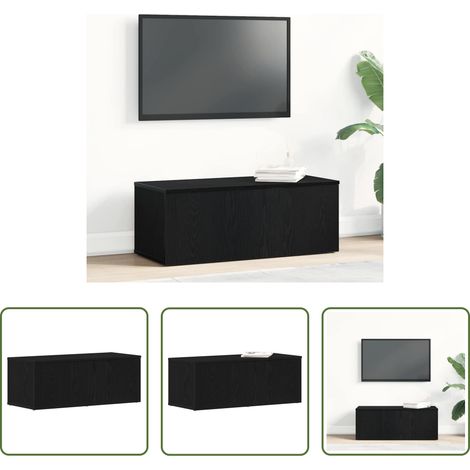 Meuble tv chêne noir - Meuble TV avec tiroir Chêne noir 80x34x30 cm Bois d'ingénierie (1/5)