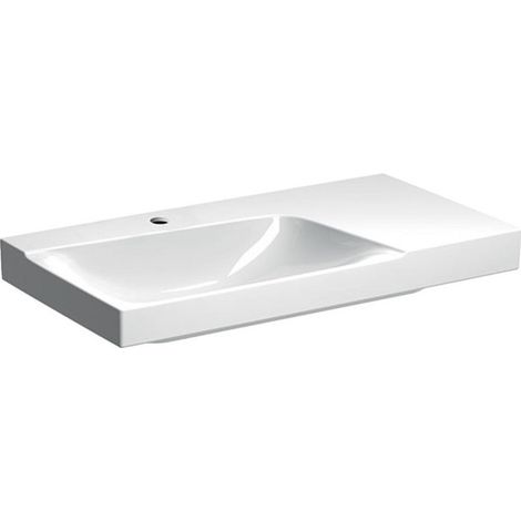 Lavabo Geberit Xeno²avec plage de dépose, 90x48cm, troude robinetterie au centre, sans trop-plein, plage de dépose à droite, Blanc, KeraTect