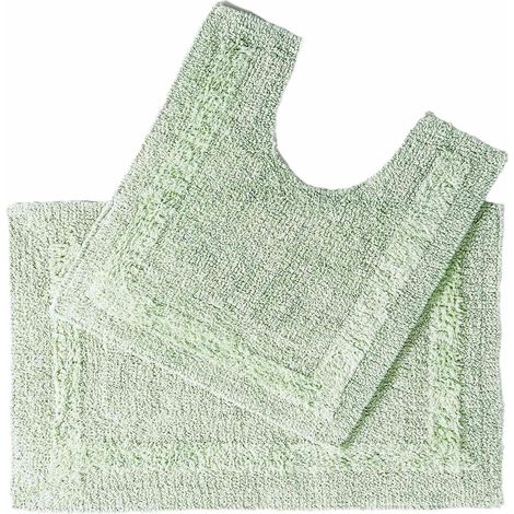 Tapis de Bain et Contour WC en Coton, 1600 g/m², Extra Doux, 100% Coton, réversible, antidérapant, Lavable, Super Absorbant, Vert Sauge, Ensemble Tapis Salle de Bain et WC - Lot de 2 (1/5)