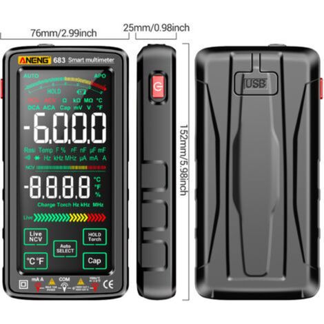 Digital Touchscreen Multimeter, Manual and Automatic Dual Mode Voltage, Current, Resistance, Capacitance and Temperature Multifunction Measurement (1/5)