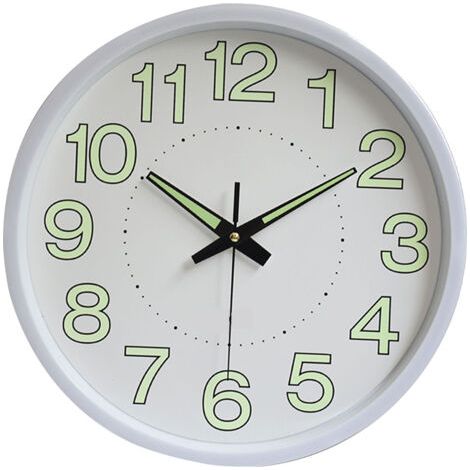 Horloge murale lumineuse de 12 pouces, Quartz rond minimaliste pour chambre à coucher, décoration de salon, blanc (1/5)