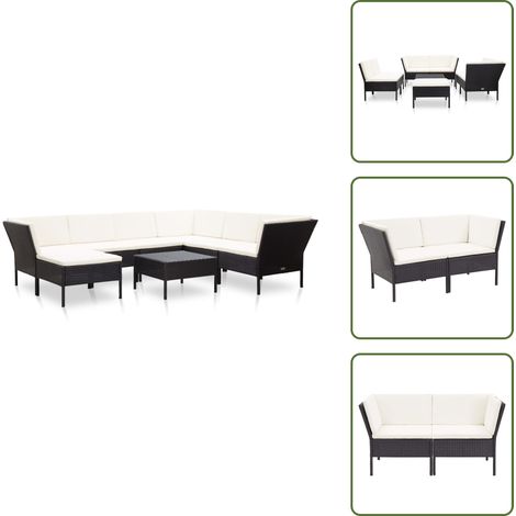 8-tlg. Garten-Lounge-Set mit Auflagen Poly Rattan Schwarz - Gartengeräte - Gartenmöbel - Loungemöbel - Outdoor-Wohnzimmer - Rattanmöbel (1/5)