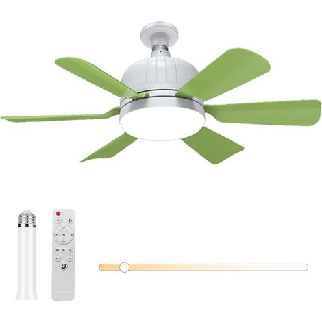 Deckenventilator mit Lichtern, 40 W Deckenventilatorlampe mit E27-Fassung, Ventilator mit Fernbedienung, Deckenventilator, 3 Farben, dimmbar, 3 Geschwindigkeiten für Schlafzimmer, Grün [Energieklasse 