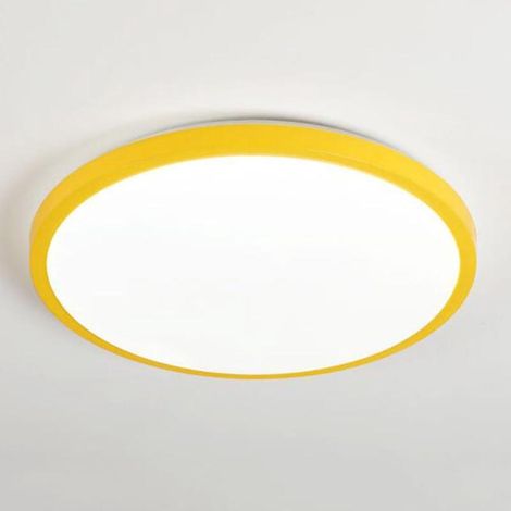 Round, macaron-style yellow LED ceiling light, recessed, thin metal, dimmable, for bedroom, living room, hallway, laundry room (1/4)