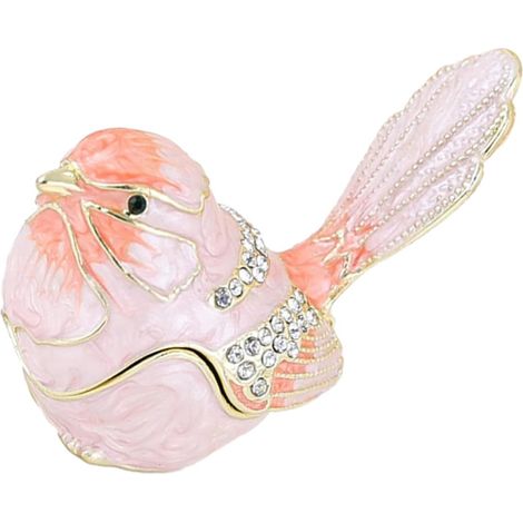 Boîte à Bijoux en Métal Émaillé Rose avec Strass Mini Coffret à Charnière D’Oiseau Rangement Compact pour Boucles D’Oreilles et Bagues Accessoire Décoratif Élégant pour Bureau (1/5)