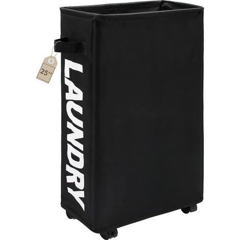Panier à linge fin de 58 cm avec roulettes, trieur et organisateur de linge pliable, grand panier de rangement (noir) (1/4)