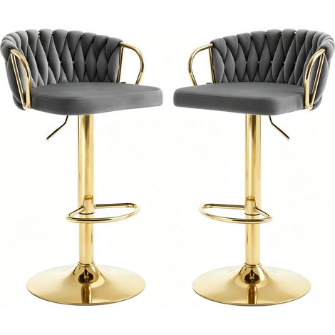 CHICFURN Set de 2 taburetes de bar 50,5 x 49,5 x 98 cm de metal y terciopelo gris oscuro (1/5)