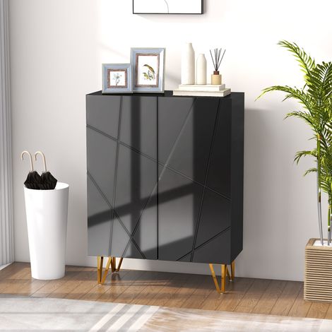 Schuhschrank, Schuhaufbewahrung mit 2 Türen und verstellbaren Einlegeböden, 72 x 31,5 x 95 cm, schwarz lackiert