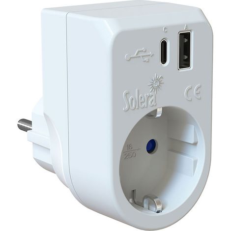 Adaptateur Prise Usb Solera Prise Murale 2p+e Avec Ports Usb A Et C - Solera (1/2)
