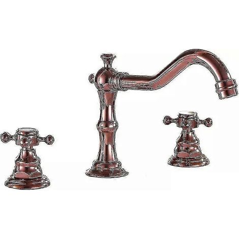 Robinet de salle de bain Homedec en laiton à 3 trous pour lavabo, mitigeur sur plage de 20 cm de large avec cartouche céramique et finition polie.
