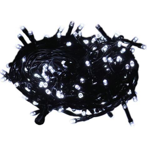 Luces navideñas para árbol de Navidad de exterior, 200 LED con efecto intermitente y enchufe adicional, color blanco, alimentación eléctrica. Si se funde un LED, el conjunto no se apaga. (1/4)