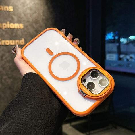(iPhone 16 Plus orange) Coque de protection transparente ronde avec support pour appareil photo et charge sans fil (1/5)
