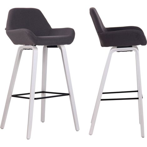 Juego de 2 taburetes de bar en tela negra, patas de madera de roble blanco, diseño original, robustos y cómodos 100000413