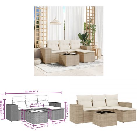 5-tlg. Garten-Sofagarnitur mit Kissen Beige Poly Rattan - Gartenmöbel - Gartensorte - Lounge Set - Outdoor Möbel - Rattan Gartenmöbel - Home & Living (1/3)