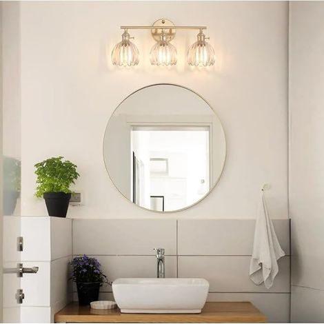 Applique de salle de bain, Applique murale 3 lumières dorée pour miroir avec abat-jour blanc, Luminaire moderne pour miroir (1/5)