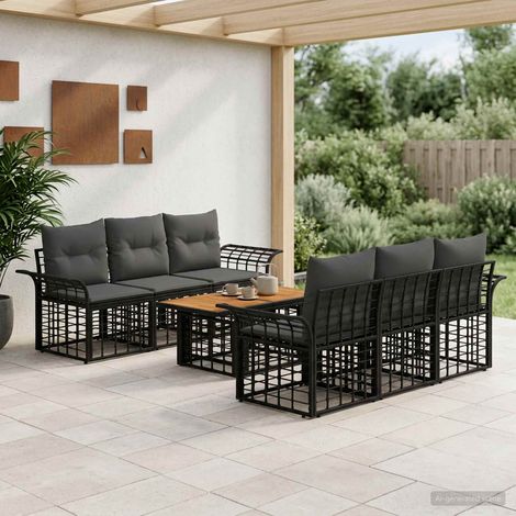 vidaXL Set Divano da Giardino 7 pz Nero e Grigio scuro polyrattan (1/5)