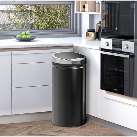 Poubelle automatique 42 L avec capteur, acier noir HAVRYA (1/5)