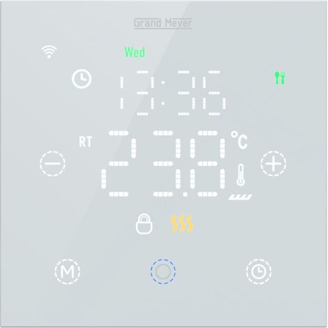 Termostato Wi-Fi programable Premium Grand Meyer TSM-10, 20A, 230V, vidrio templado 3mm, blanco (1/2)