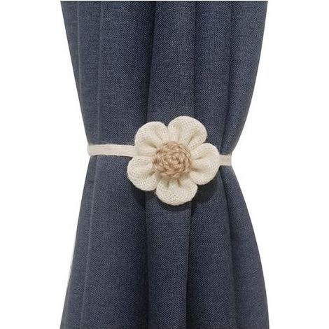 4 Pièces Embrasse pour Rideaux, Camellia Réglable Belles Embrasses de Rideaux avec Corde de Fleurs Boho Décoration pour pour Salon Salle Chambre Bureau, Beige (1/3)