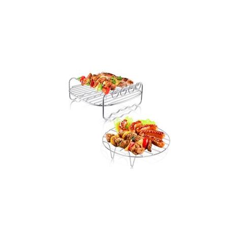 Set di 2 accessori per friggitrice ad aria: griglia multifunzionale a doppio strato da 7 pollici con spiedino, griglie per friggitrice ad aria con 4 spiedini per barbecue, compatibile con tutte le mar