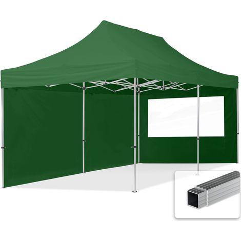 3x6 m Faltpavillon, ECONOMY Alu 32mm, Seitenteile mit Panoramafenstern, dunkelgrün