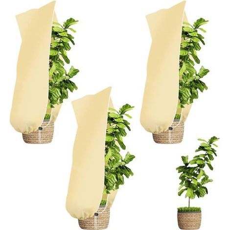 Winter plant covers, set of 3 with drawstring and zipper, 100 x 80 cm, for winter protection.