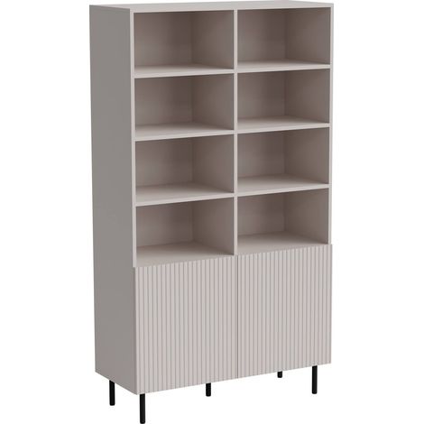 Ghilarza Bücherregal, Bücherregal mit offenen Fächern und zwei Türen, vom Boden abgehoben, 100 x 42 h 177 cm, Beige (1/4)