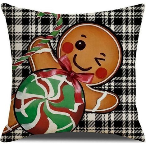 Taie D'oreiller - 45x45 Cm - Decoration Noel - Lot De 4 - Motif Cookie Man (1/5)