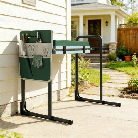 Taburete de jardín con almohadilla y asiento para arrodillarse, capacidad de carga de 150 kg, con zona de rodillas acolchada y patas de acero extensibles.