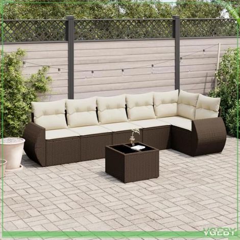 Salon de jardin - 3221402 - Résine tressée marron - 6 places modulable - Coussins déhoussables (1/5)