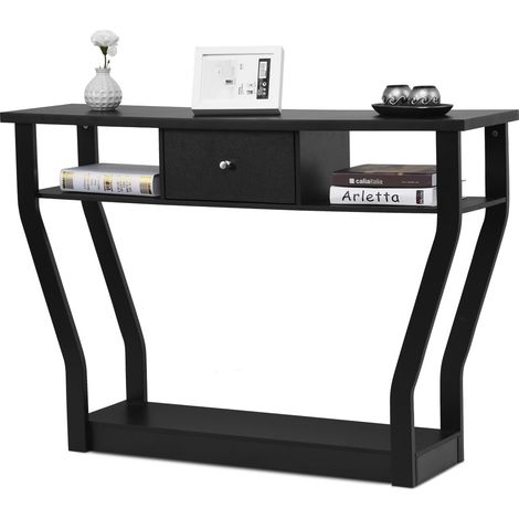 Schwarzer Konsolentisch mit Schublade und Ablage - 120 x 30 x 81 cm