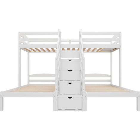 Letto a castello 90 x 200 cm in pino bianco con scala contenitore e cassetti (1/5)