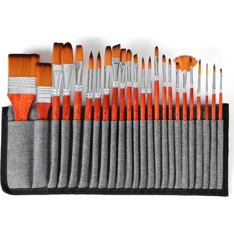 Kit de 24 pinceaux de peinture professionnels ronds avec poils en nylon, pinceaux de style rétro rouge pour aquarelle acrylique, aquarelle, gouache, peinture sur le visage, fournitures de dessin artis (1/5)