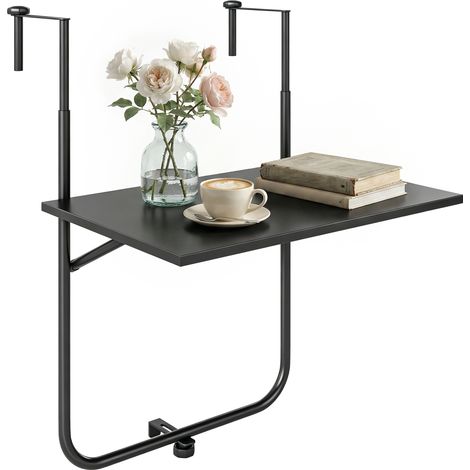 Balkontisch, für Geländer 6-15cm Dicke, verstellbar, rostfreies Metall, 62x60x85,5cm, Schwarz (1/5)