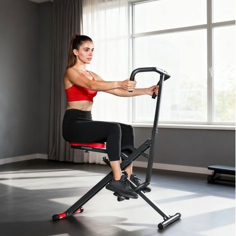 Macchina fitness pieghevole 105x57x115 cm in metallo rosso, sedile regolabile - MEUBLIV (1/5)