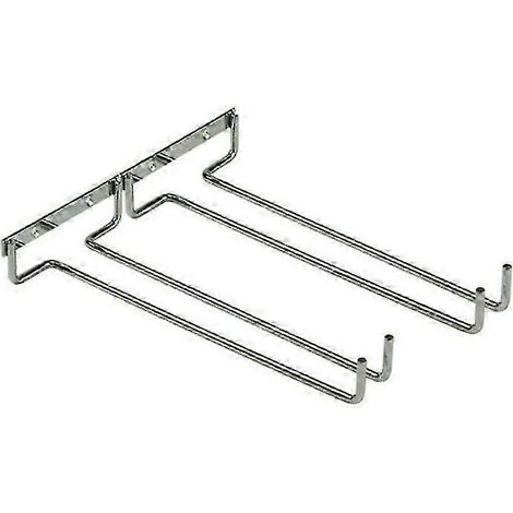1 porte-verres à vin suspendu à 2 rangées, étagère inversée montée sur une étagère métallique pour le rangement des verres dans un meuble. (1/5)